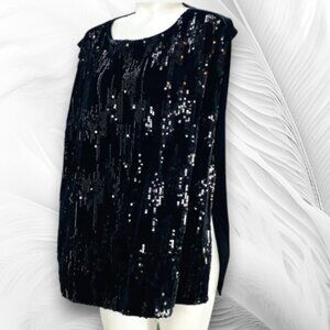 Marc New York Black Sequin Velvet Womens Sleeveless Pullover Blouse One Size